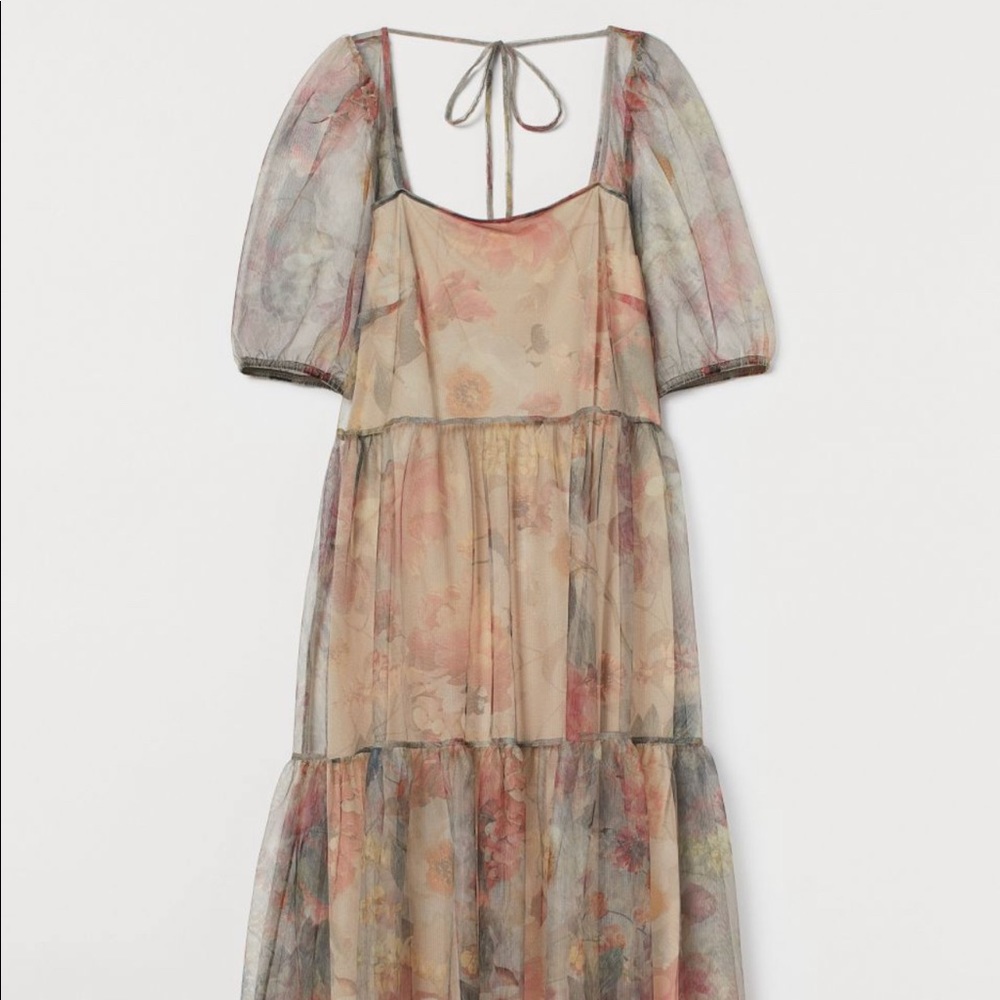 H&M puffed sleeve mesh dress